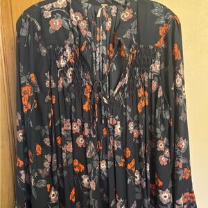Free People Floral Blouse in Black and Orange